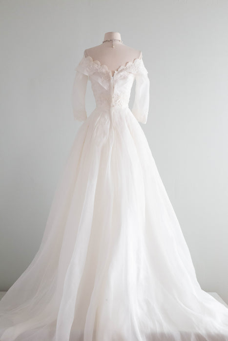 The Dreamiest 1950's William Cahill White Cotton Organdy Wedding Gown / XS