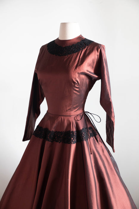 Stunning 1950's Claire McCardell Auburn Silk Cocktail Dress / SM