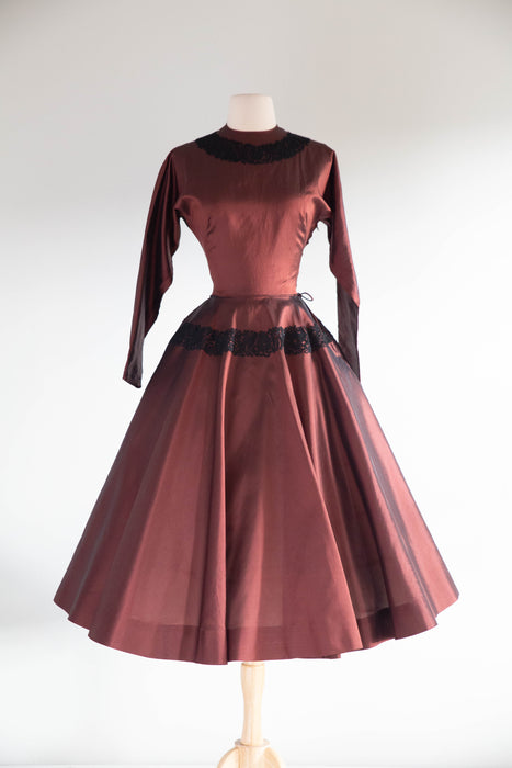 Stunning 1950's Claire McCardell Auburn Silk Cocktail Dress / SM