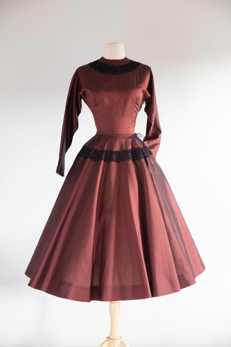 Stunning 1950's Claire McCardell Auburn Silk Cocktail Dress / SM