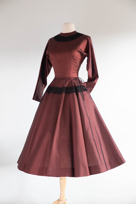 Stunning 1950's Claire McCardell Auburn Silk Cocktail Dress / SM