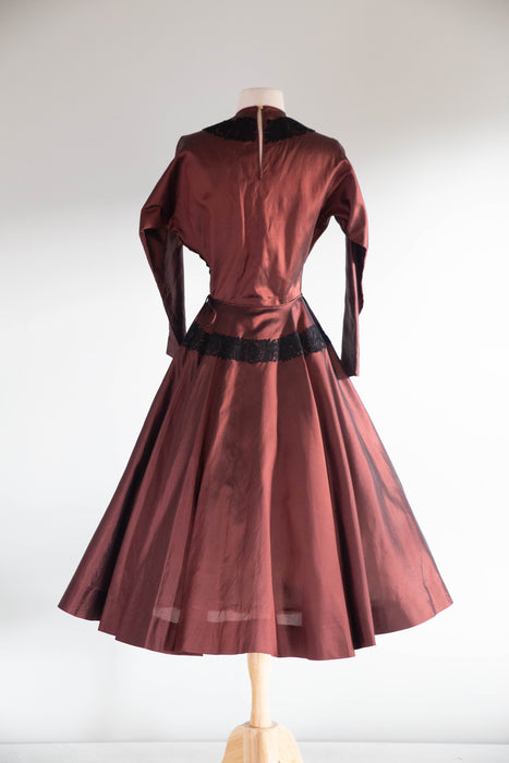 Stunning 1950's Claire McCardell Auburn Silk Cocktail Dress / SM
