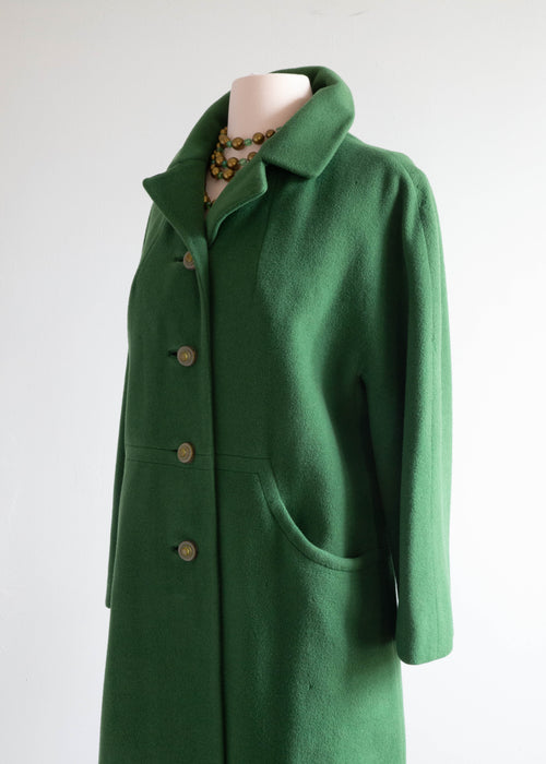Elegant 1960's MOSS Green 100% Cashmere Ladies Coat / Med.