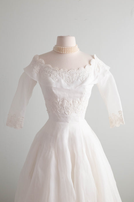 The Dreamiest 1950's William Cahill White Cotton Organdy Wedding Gown / XS