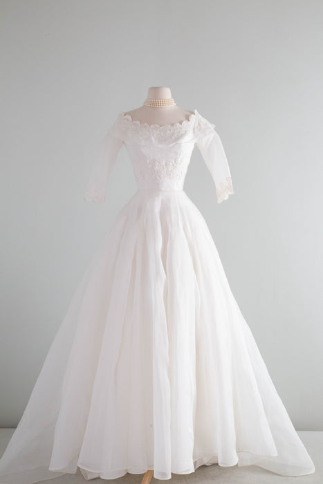 The Dreamiest 1950's William Cahill White Cotton Organdy Wedding Gown / XS