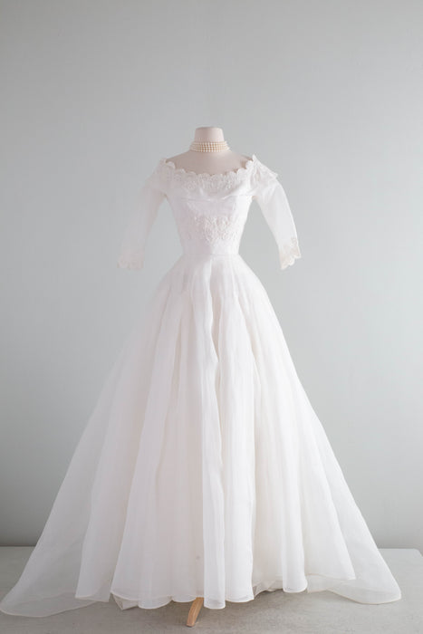 The Dreamiest 1950's William Cahill White Cotton Organdy Wedding Gown / XS