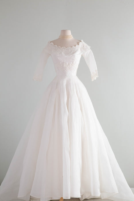 The Dreamiest 1950's William Cahill White Cotton Organdy Wedding Gown / XS