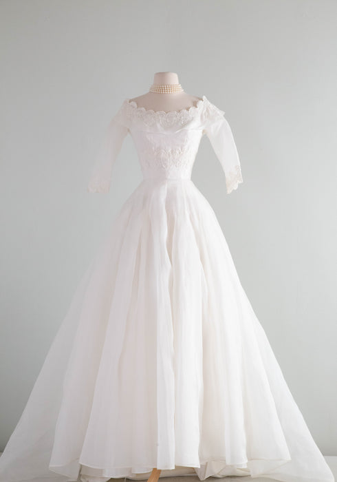 The Dreamiest 1950's William Cahill White Cotton Organdy Wedding Gown / XS