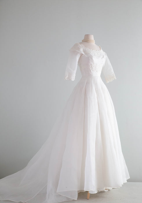 The Dreamiest 1950's William Cahill White Cotton Organdy Wedding Gown / XS