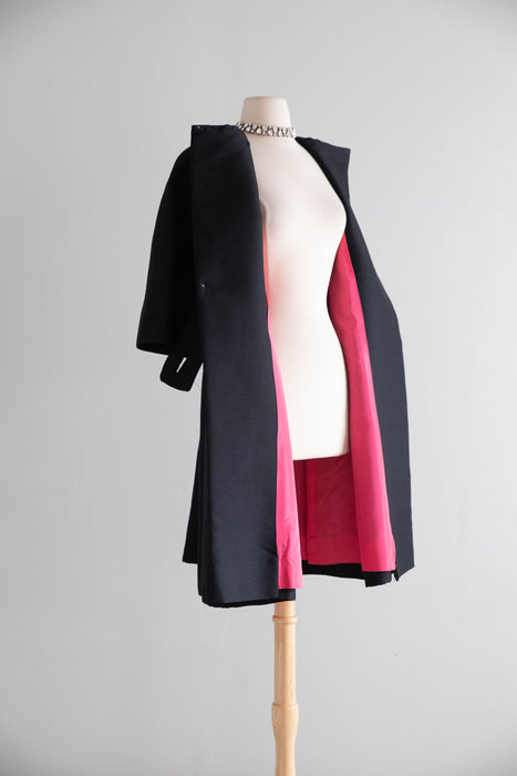 Sublime 1960's Sculptural Silk Evening Coat With Hot Pink Lining From Joseph Magnin / SM