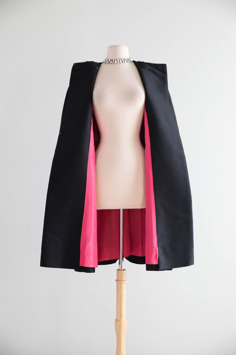 Sublime 1960's Sculptural Silk Evening Coat With Hot Pink Lining From Joseph Magnin / SM