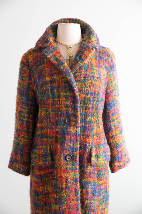 Fabulous 1960's Technicolor Rainbow Boucle' Ladies Coat By Sandra Sage / M