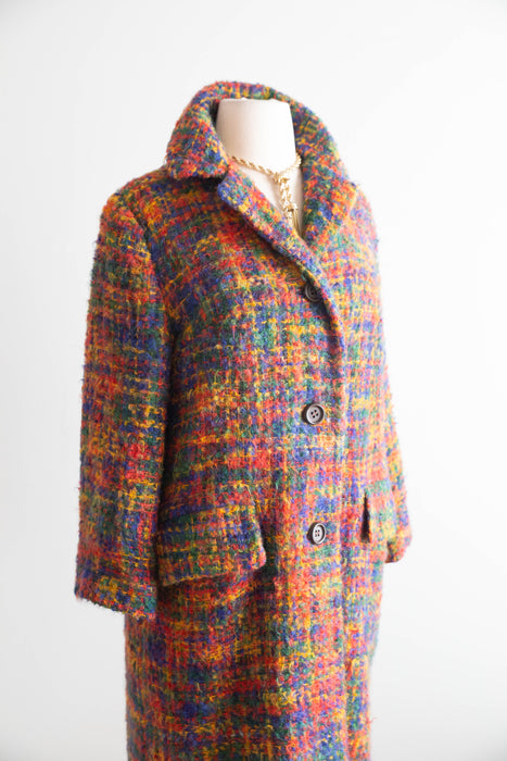 Fabulous 1960's Technicolor Rainbow Boucle' Ladies Coat By Sandra Sage / M