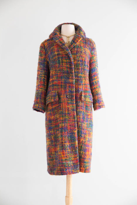 Fabulous 1960's Technicolor Rainbow Boucle' Ladies Coat By Sandra Sage / M