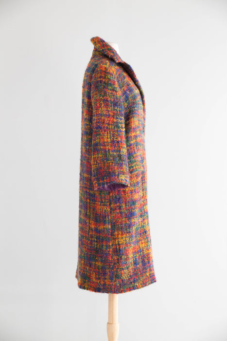 Fabulous 1960's Technicolor Rainbow Boucle' Ladies Coat By Sandra Sage / M