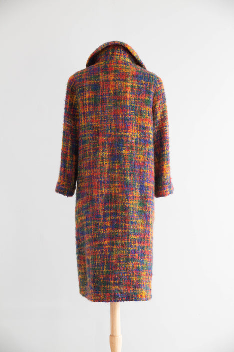 Fabulous 1960's Technicolor Rainbow Boucle' Ladies Coat By Sandra Sage / M