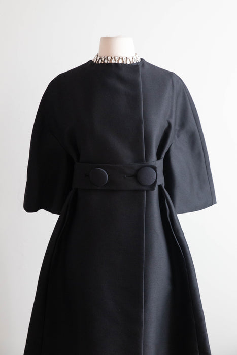 Sublime 1960's Sculptural Silk Evening Coat With Hot Pink Lining From Joseph Magnin / SM