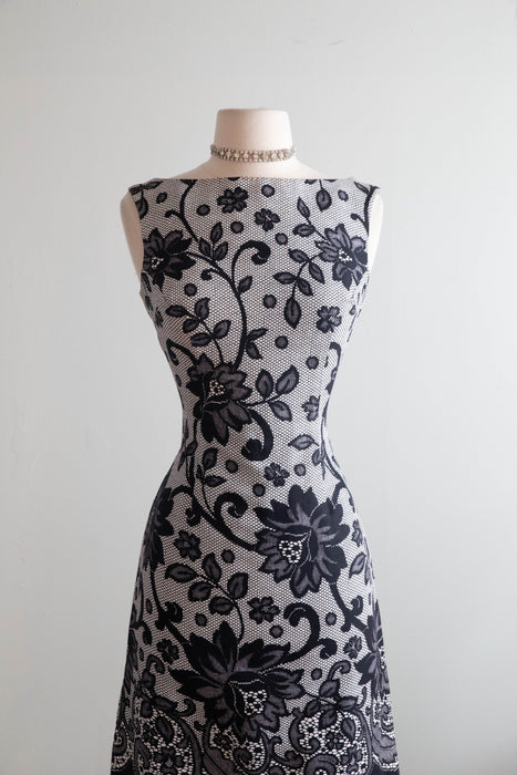 Absolutely Adorable 1960's Black Lace Print Shift Dress By Mam'selle / SM