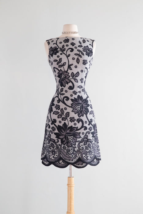 Absolutely Adorable 1960's Black Lace Print Shift Dress By Mam'selle / SM