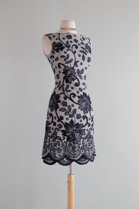 Absolutely Adorable 1960's Black Lace Print Shift Dress By Mam'selle / SM