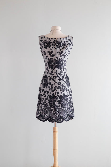 Absolutely Adorable 1960's Black Lace Print Shift Dress By Mam'selle / SM