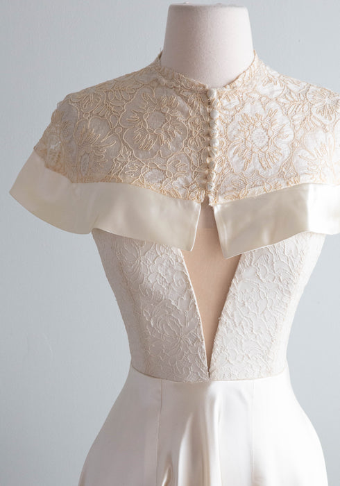 Vintage Xtabay Bespoke Wedding Gown In Candlelight Satin & Antique Lace / M