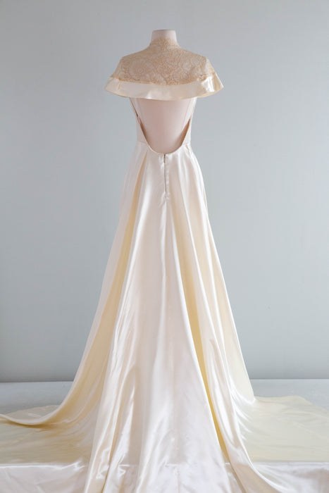 Vintage Xtabay Bespoke Wedding Gown In Candlelight Satin & Antique Lace / M