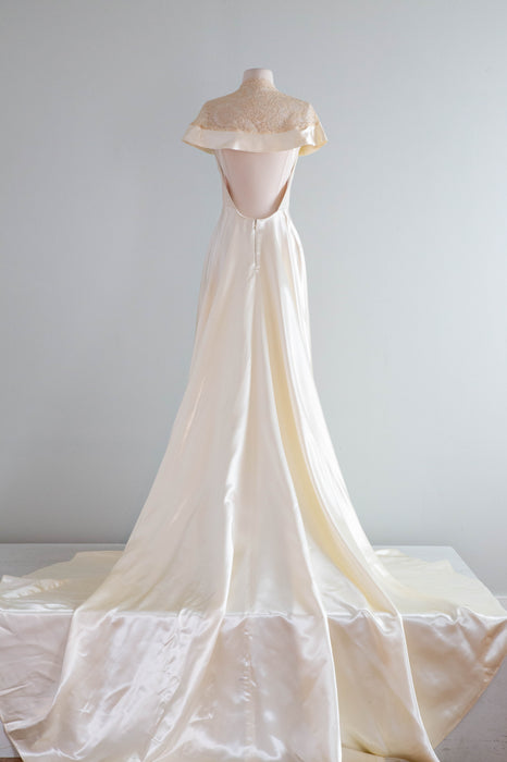 Vintage Xtabay Bespoke Wedding Gown In Candlelight Satin & Antique Lace / M