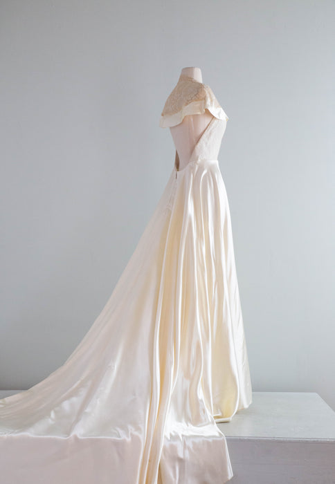 Vintage Xtabay Bespoke Wedding Gown In Candlelight Satin & Antique Lace / M