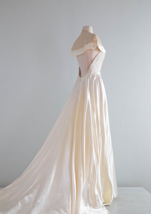 Vintage Xtabay Bespoke Wedding Gown In Candlelight Satin & Antique Lace / M