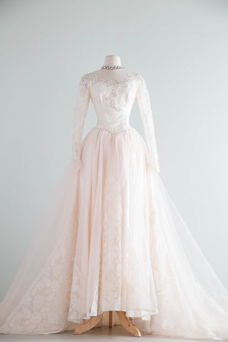 Exquisite 1950's Ballet Pink Wedding Gown & Veil From Priscilla of Boston / S