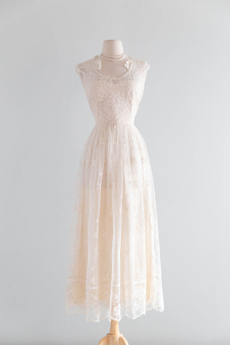 Ethereal 1970's Embroidered Net Ballet Length Wedding Dress From Neiman Marcus / M