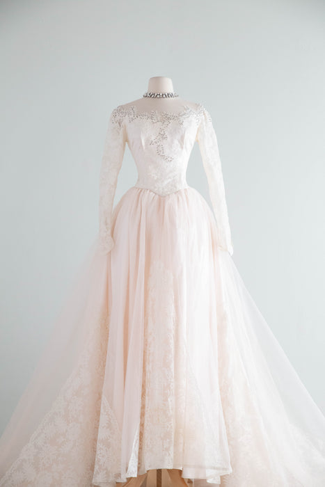 Exquisite 1950's Ballet Pink Wedding Gown & Veil From Priscilla of Boston / S