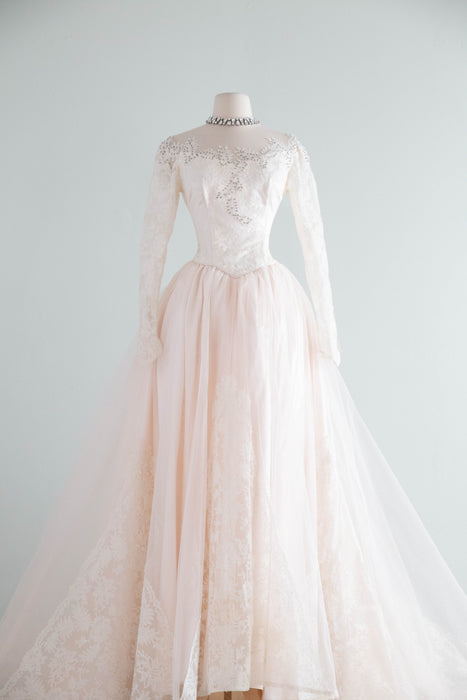 Exquisite 1950's Ballet Pink Wedding Gown & Veil From Priscilla of Boston / S