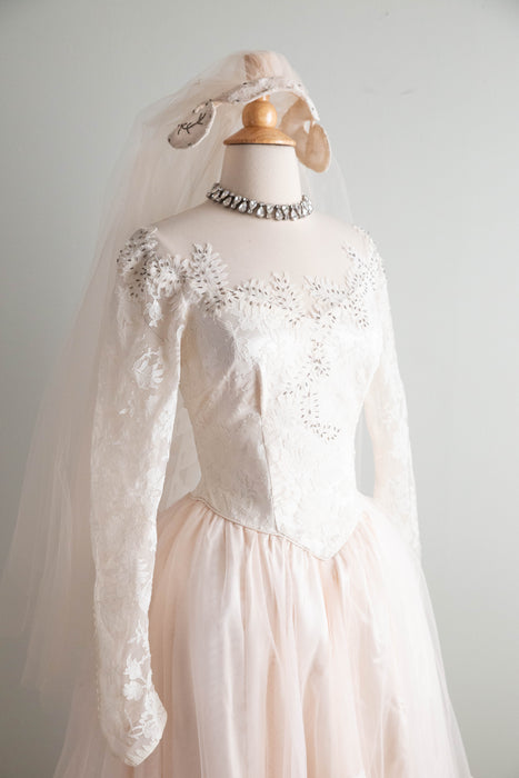 Exquisite 1950's Ballet Pink Wedding Gown & Veil From Priscilla of Boston / S