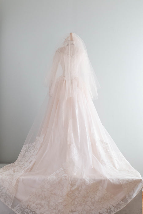 Exquisite 1950's Ballet Pink Wedding Gown & Veil From Priscilla of Boston / S