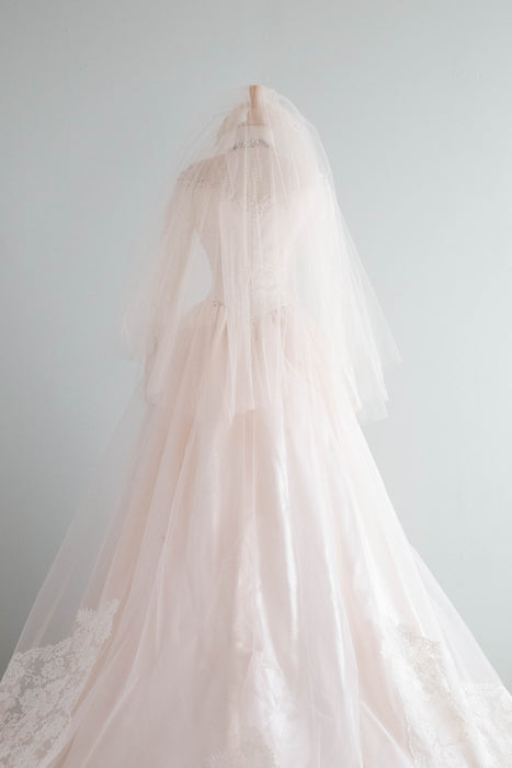 Exquisite 1950's Ballet Pink Wedding Gown & Veil From Priscilla of Boston / S