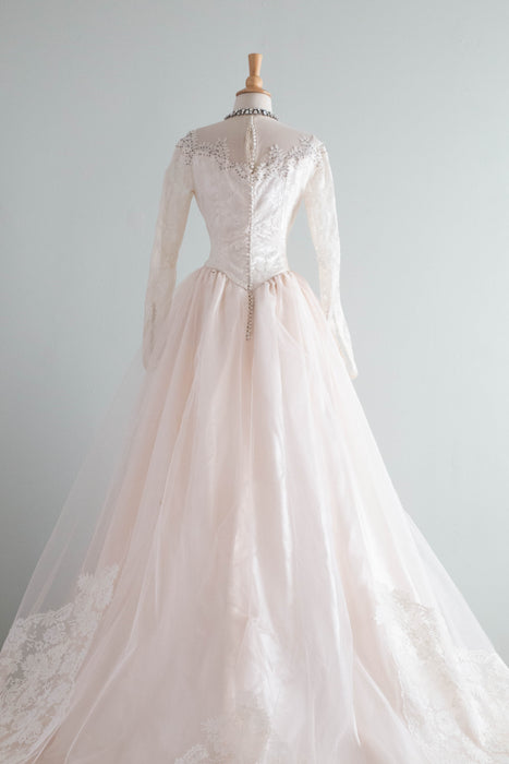 Exquisite 1950's Ballet Pink Wedding Gown & Veil From Priscilla of Boston / S