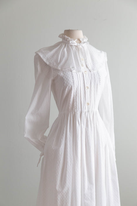 Vintage 1980's Laura Ashley Jane Austin Inspired Cotton Swiss Dot Wedding Dress / Small