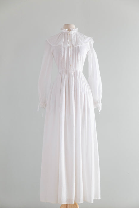 Vintage 1980's Laura Ashley Jane Austin Inspired Cotton Swiss Dot Wedding Dress / Small