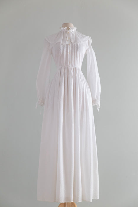 Vintage 1980's Laura Ashley Jane Austin Inspired Cotton Swiss Dot Wedding Dress / Small