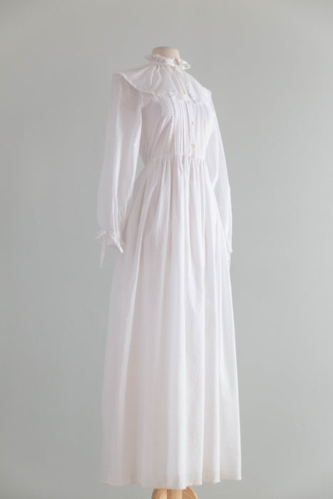 Vintage 1980's Laura Ashley Jane Austin Inspired Cotton Swiss Dot Wedding Dress / Small