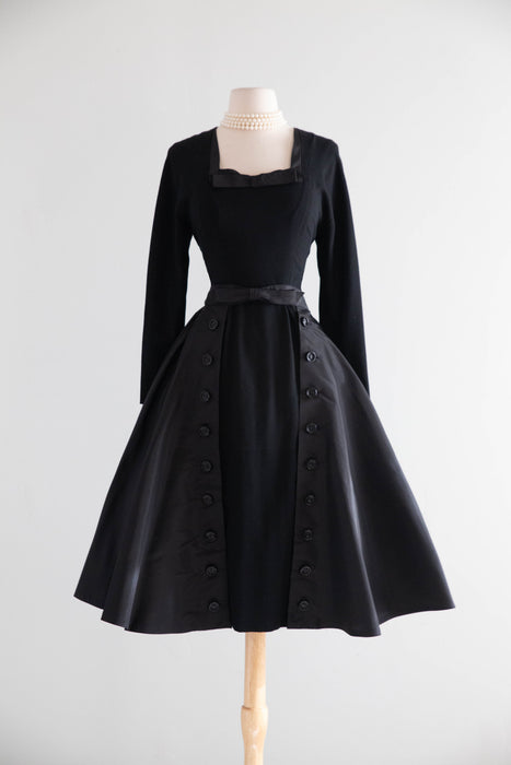 Stunning 1950's Little Black Dress W/ Detachable Silk Skirt From Elizabeth Arden / M