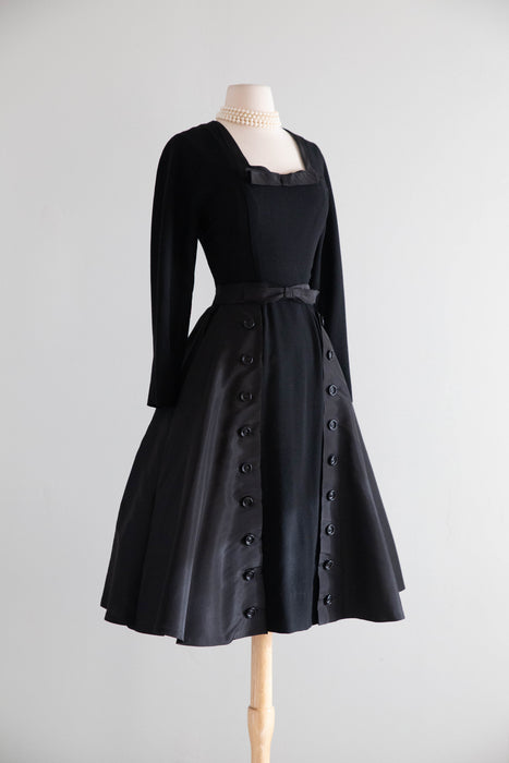 Stunning 1950's Little Black Dress W/ Detachable Silk Skirt From Elizabeth Arden / M