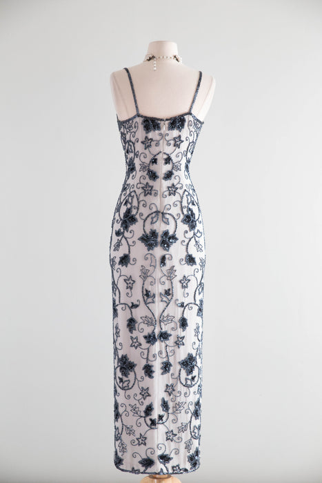 Stunning 1990s Silk Evening Gown With Art Nouveau Glass Beading / SM