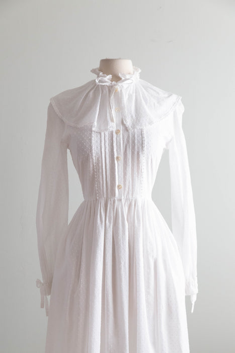Vintage 1980's Laura Ashley Jane Austin Inspired Cotton Swiss Dot Wedding Dress / Small