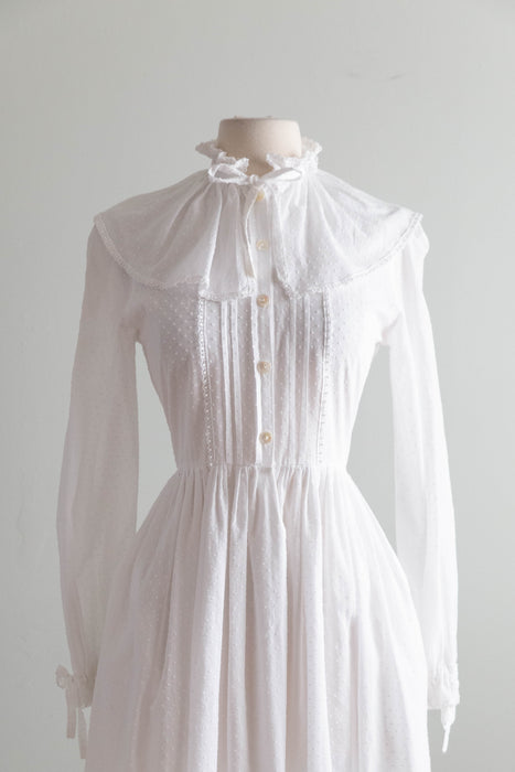Vintage 1980's Laura Ashley Jane Austin Inspired Cotton Swiss Dot Wedding Dress / Small