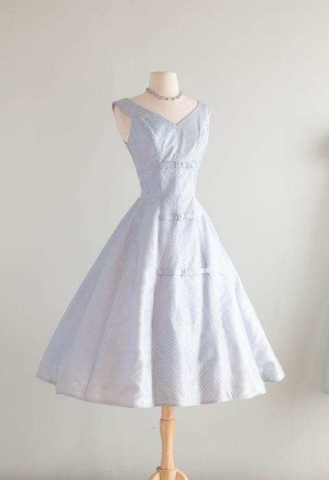 Exquisite 1950's Mirror Blue Crystal Organza Party Dress By Claudia Young / Small