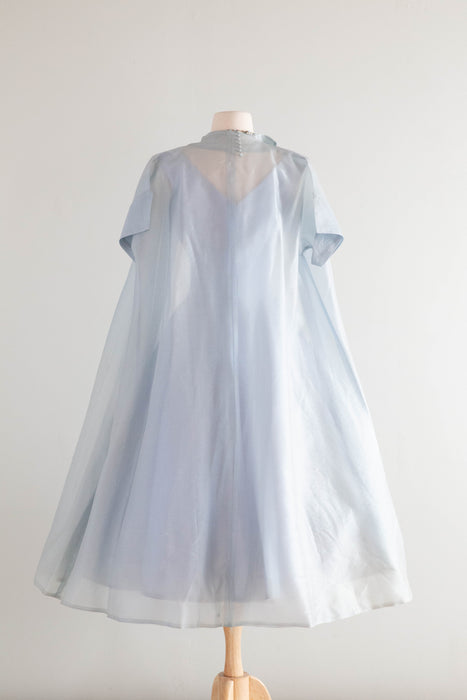 Exquisite 1950's Mirror Blue Crystal Organza Party Dress By Claudia Young / Small