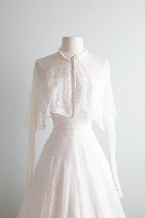 Ethereal 1950's Ceil Chapman Ivory Lace Tea Length Wedding Dress With Jacket / Small